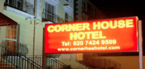 Outside Corner House Hotel in London NW1